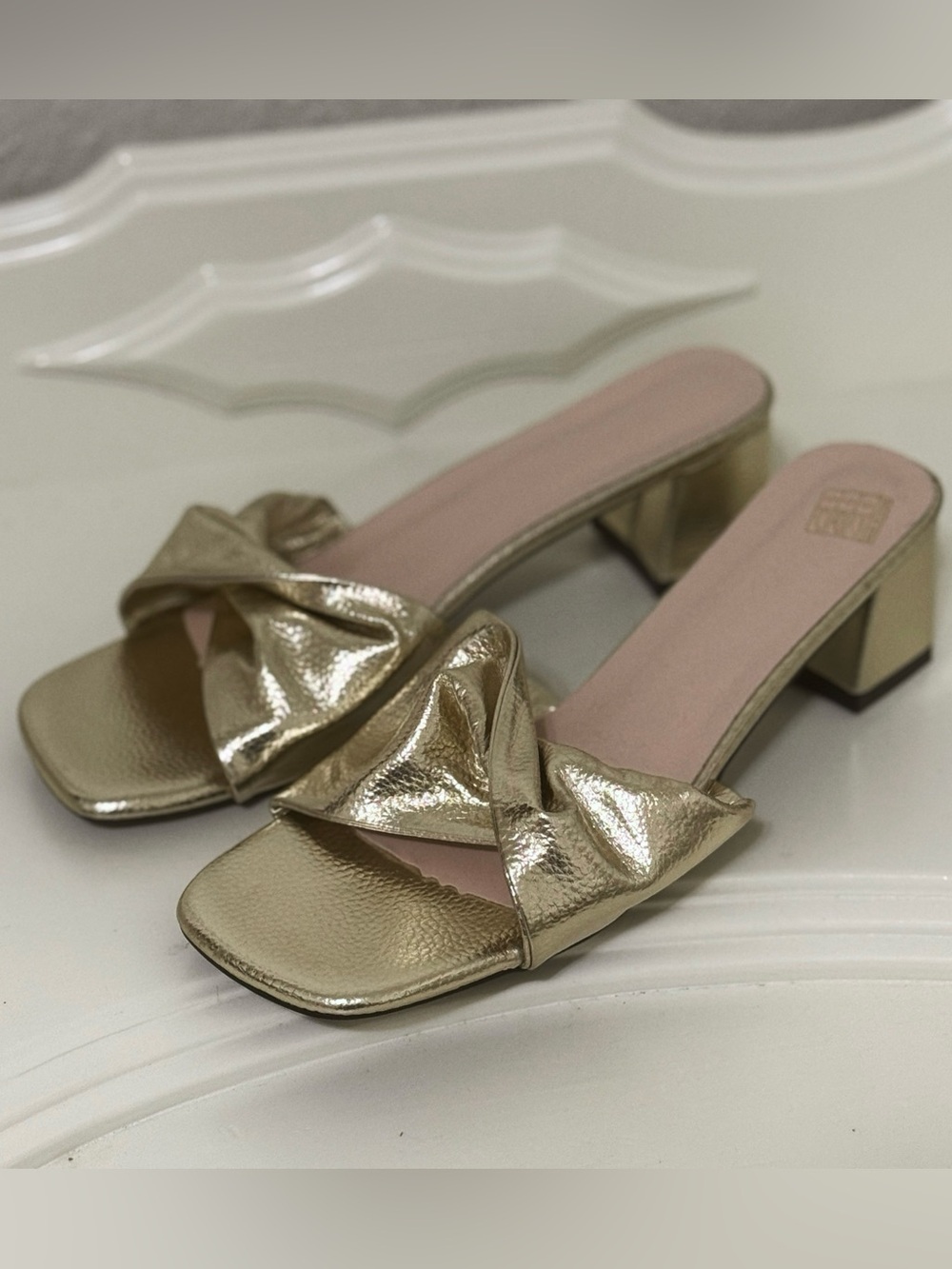 Gold Metallic Knot Slide Heels - Women